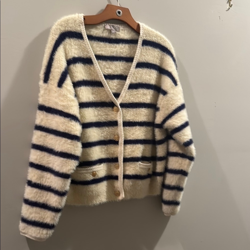 J. Crew Striped Fuzzy Cardigan Sweater NWOT